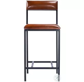 Lazarus Brown Leather And Metal Counter Height Stool