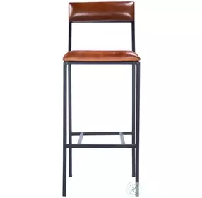 Lazarus Brown Leather And Metal Bar Stool