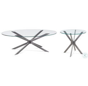 Deen Gunmetal and Clear Glass Oval Cocktail Table