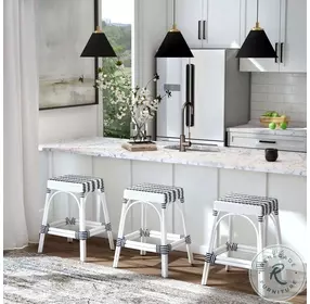 Designer's Edge Robias Distressed White Rattan 24" Striped Counter Height Stool