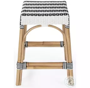 Robias Navy Blue and White Rattan Counter Height Stool