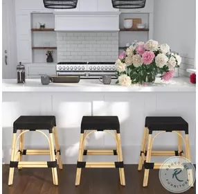 Tobias Distressed Black Rattan 24" Counter Height Stool