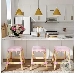 Tobias Distressed White and Pink Rattan 24" Counter Height Stool