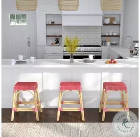 Tobias Distressed Red and White Rattan 24" Counter Height Stool