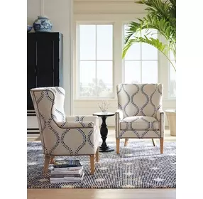 Avery Beige Upholstered Wing Chair with Nailhead Trim