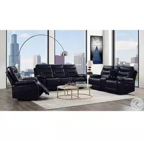 Aashi Navy Leather Reclining 78" Loveseat with Console