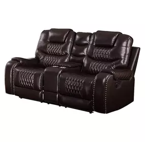 Braylon Brown Reclining 78" Loveseat with Console and Nailhead Trim