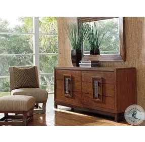 Island Fusion Medium Coconut Shell Brown Luzon Landscape Mirror