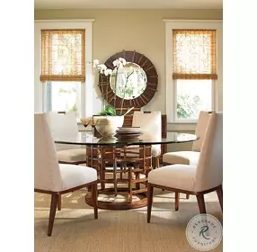 Island Fusion Medium Coconut Shell Brown Meridien Glass Top 72" Round Dining Table