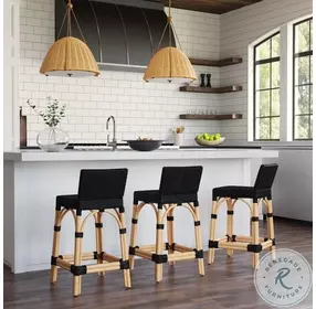 Serienna Black Rattan Counter Height Stool