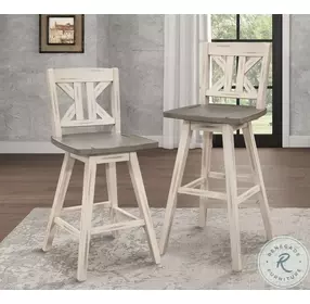 Amsonia Distressed Gray And White X Back Swivel Pub Height Chair Set of 2