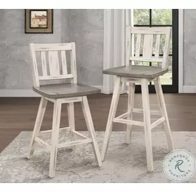 Amsonia Distressed Gray And White Slat Back Swivel Pub Height Chair Set of 2