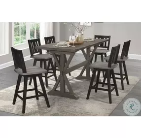 Amsonia Distressed Gray And Black Slat Back Swivel Counter Height Chair Set of 2