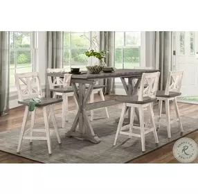 Amsonia Distressed Gray And White Swivel Counter Height Chair Set of 2