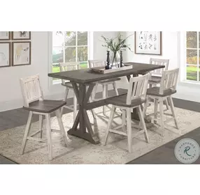 Amsonia Distressed Gray And White Slat Back Swivel Counter Height Chair Set of 2