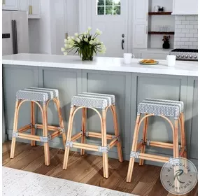 Tobias Gray And White Stripe Rattan Bar Stool