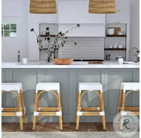 Tobias Glossy White Rattan Square Bar Stool