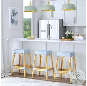 Tobias Baby Blue Rattan Bar Stool