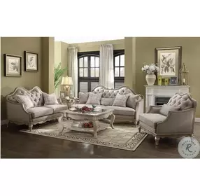 Chelmsford Beige Fabric and Antique Taupe 62" Loveseat with 2 Pillows