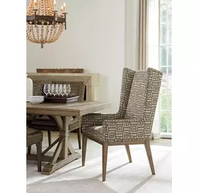 Cypress Point Milton Beige and Tan Upholstered Host Chair with Nailhead Trim