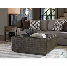Cypress Point Smoke Grey Seawatch Woven Tempered Glass Top Cocktail Table