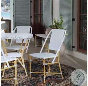 Tobias White and Sky Blue Dot Outdoor Dining Chair