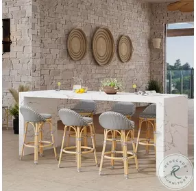 Tobias Gray and White Dot Outdoor Low Back Counter Height Stool