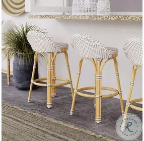 Tobias Beige and White Low Back Rattan Stool