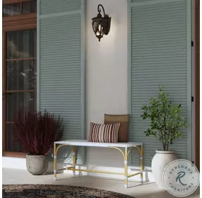 Tobias White and Sky Blue Dot Outdoor Bench