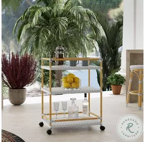 Tobias White and Sky Blue Dot Outdoor Bar Cart