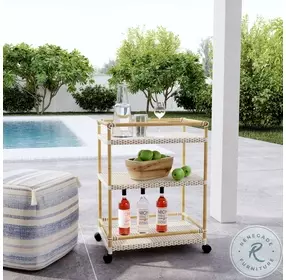 Tobias Beige and White 3 Tier Rattan Bar Cart