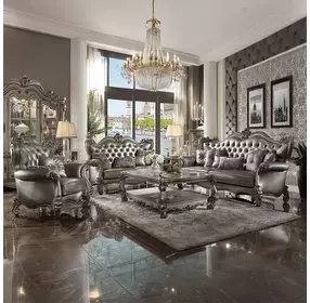 Versailles Silver Upholstered Accent Chair with Pillows and Nailhead Trim