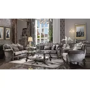 Versailles Antique Platinum 69" Loveseat with Pillows and Nailhead Trim