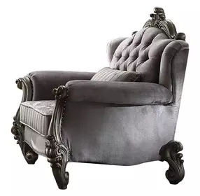 Versailles Antique Platinum Upholstered Lounge Chair with Pillow and Nailhead Trim