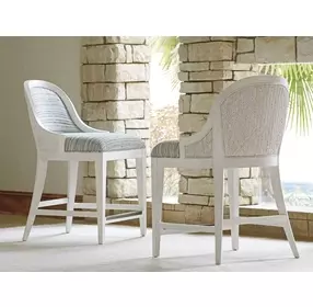 Ocean Breeze Lantana Blue and White Upholstered Counter Height Stool