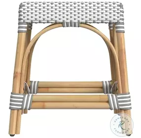 Robias White And Gray Dot Rattan Stool