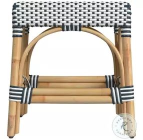 Robias White And Navy Dot Rattan Stool