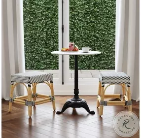 Robias White And Black Dot Rattan Stool