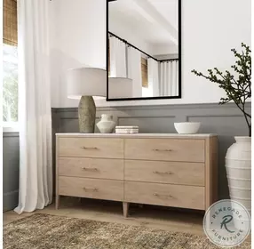 Mayfair Light Brown And Beige Marble 6 Drawer Dresser