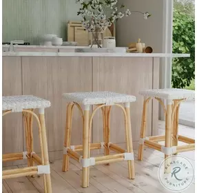 Riviera Glossy White Rattan Counter Height Stool