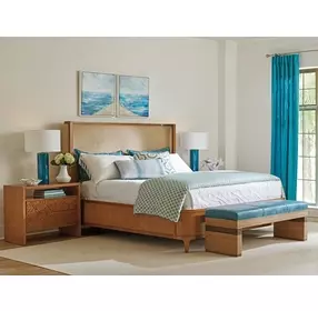 Palm Desert Rosemead Blue Leather Upholstered 59" Bed Bench