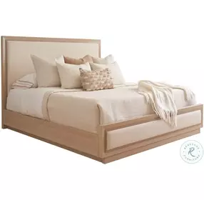 Grayson Sand Drift Upholstered Low Profile Bedroom Set with Night Table