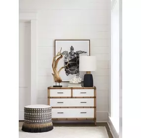 Key Biscayne Lamar Brown and Black Upholstered Round Swivel Ottoman with Nailhead Trim