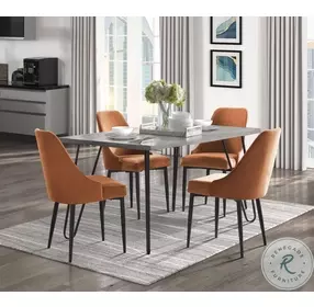 Keene Orange Velvet Side Chair Set of 2