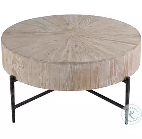 Akemi White Washed Brown Round Cocktail Table