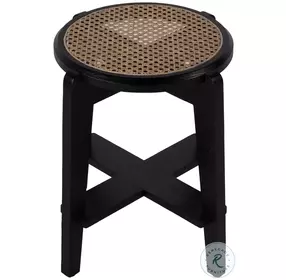 Dryden Natural and Black Round Cane Stool