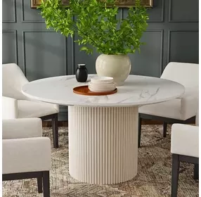 Reba Natural White Wash Quartz Top Round Dining Table