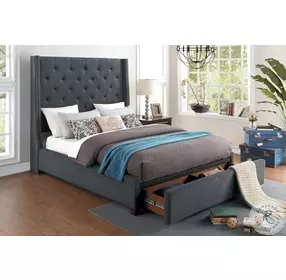 Fairborn Dark Gray California King Upholstered Platform Storage Bed