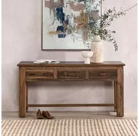 Ezra Natural Rectangular Console Table with 3 Drawer