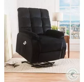 Ipompea Black Velvet Recliner with Power Lift and Massage